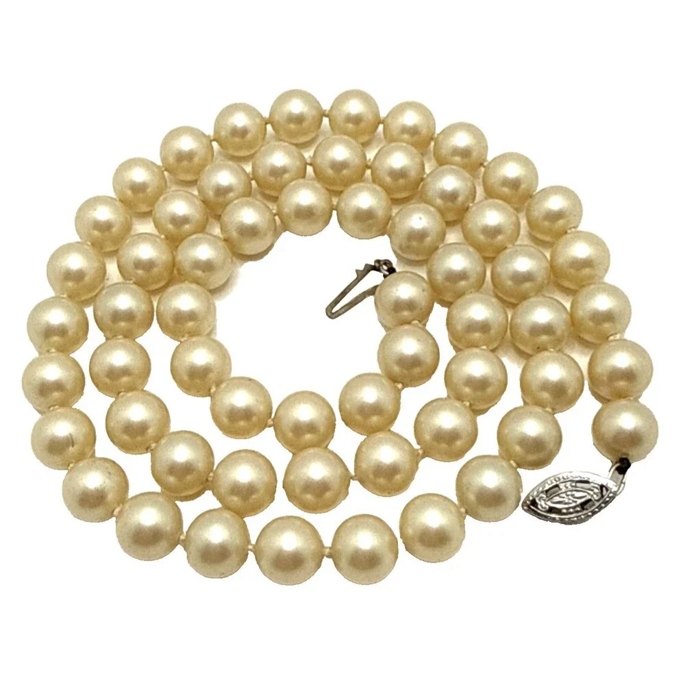 Vintage Classic Faux Pearl Choker Necklace Sterling Silver Clasp 22